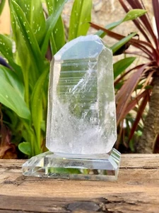 Quartz Crystal Striated "Lemurian-Minas Gerais, Brazil-Glass Display Base - Picture 1 of 9