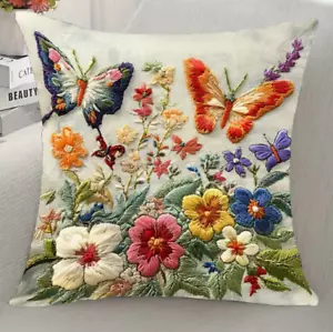THROW PILLOW COVER- Butterfly and Floral Design, Made of Modern Polyester - Picture 1 of 1