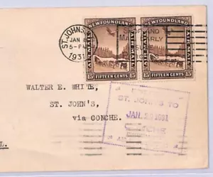 Canada NEWFOUNDLAND Air Mail 1931 Cover FIRST FLIGHT St John's Conche YN94 - Picture 1 of 12