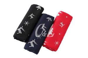 Reindeer X'mas Tree Foil Print Scarf Christmas Collection Light Wight Shawl Wrap - Picture 1 of 13
