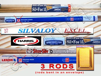 LUCASMILHAUPT 15% Silver Brazing Rods 3 RODS Sil-Fos, Worthington, Harris Stay-Silv, Lenox ..