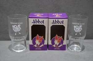 2x Greene King IPA Brewery Abbot Ale One Pint 20oz Embossed Glass In Gift Box - Picture 1 of 11