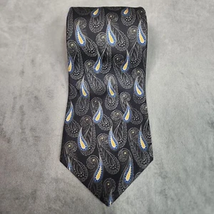 Robert Talbott 100% Silk Best of Class Blue Yellow Paisleys on Black 58" x 4" - Picture 1 of 8