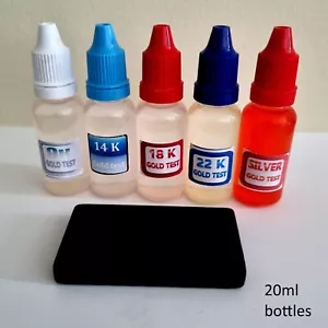 9K 14K 18K 22K Gold Silver testing acid KIT 5 bottles 20ml (100ml) Lydian stone - Picture 1 of 3