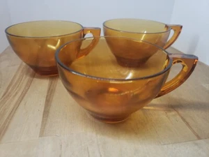 3 (Three) Amber Anchor Hocking Glass Tea Coffee Cups (#456) - Picture 1 of 7