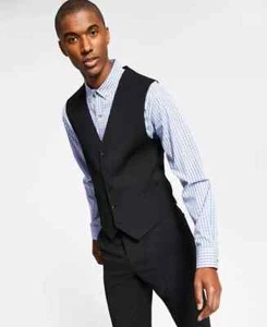 TOMMY HILFIGER Suit Vest Mens Size Small Black Modern Fit Wool TH-Flex E05597 - Picture 1 of 1