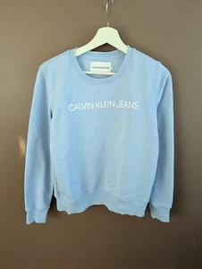 Calvin Klein Jumper Mens Size S Blue Cotton Crew Neck Script Logo Adults - Picture 1 of 8