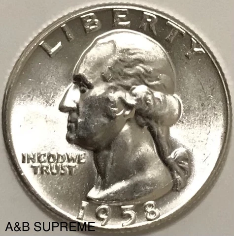 1958 D Washington Quarter Gem Bu Uncirculated 90% Silver Cover