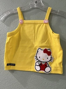HELLO KITTY LOGO YELLOW COTTON SPAGHETTI CROP KID TOP XS 4-6 - Picture 1 of 7