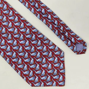 TM LEWIN JERMYN STREET SILK TIE RED BLUE GOOSE PATTERN SMOOTH 3.75" X 57" - Picture 1 of 2