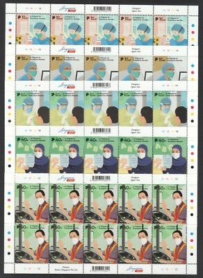 SINGAPORE 2021 VIRUS 19 A TRIBUTE TO FRONTLINE HEROES 10 X FULL SHEETS 10 STAMP  - Image 1 of 4