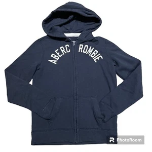 VTG Y2K Abercrombie Kids Full Zip Hoodie Sweatshirt Youth 13/14 Navy Spellout - Picture 1 of 7