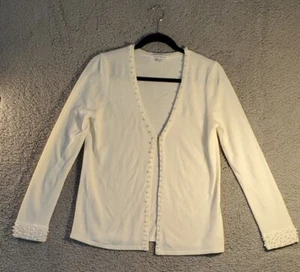 Mercer Street Studio Womens Sweater Sz S Cream Color V-Neck Pearl Embellishments - Picture 1 of 12