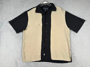 Nat Nast Shirt Men Large Beige Black 100% Silk Button Up Bowling Style - Picture 1 of 12