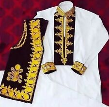 Afghan Traditional handmade  Embroidery Men white color dress with vest