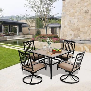 5 Piece Patio Dining Table Chairs Set Swivel Chairs With Cushion Square Table - Picture 1 of 10