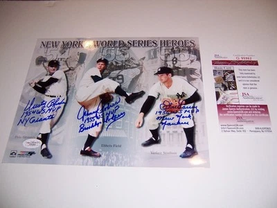 AUTOGRAPH JSA AUTHENTIC DUSTY RHODES JOHNNY PODRES LARSEN BASEBALL PHOTO PICTURE - Image 1 of 4