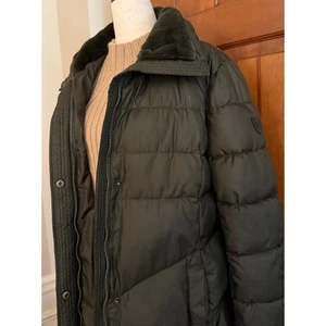 Larry Levine Faux-Fur Trimmed Parka Womens Medium Dark Green Insulated Coat - Picture 1 of 13