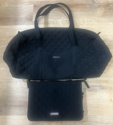 "Bolso de Lona Vera Bradley Grande 22"" Negro Acolchado Microfibra y Organizador de Joyas" Foto 1 de 4