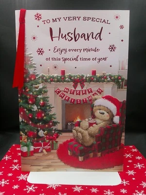 HUSBAND CHRISTMAS CARD VERSE  9" X6" TRADITIONAL CUTE XMAS - Image 1 of 4