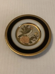 Vintage 4” Art Of Chokin Plate 24K Gold Edged Bird Floral Design Japan Decor - Picture 1 of 6