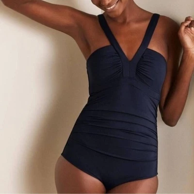 Boden Corsica Navy V-Neck Ruched One Piece Swimsuit Size 8 Regular - Image 1 of 4
