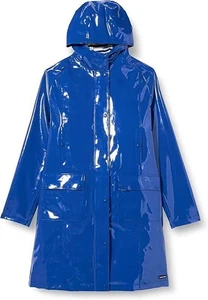 NEW Blue PVC Vinyl womens Shinny trench long Coat Waterproof Winters Jacket UK - Picture 1 of 5