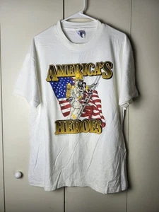 90s America’s Heroes Fireman Men's Size L Single Stitch White Hanes Beefy T 1990 - Picture 1 of 8