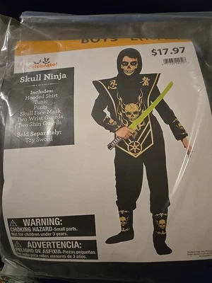 Fantasia de ninja masculina Way To Celebrate Skull. Tamanho L (10-12). Novo com etiquetas. - Imagem 1 de 4