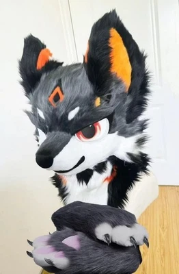 Fursuit Long Fur Husky Fox Mascot Head Party Halloween Fur Cosplay head+paw @189 - Image 1 of 3