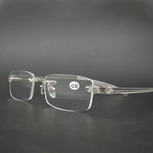 Ultralight TR90 Transparent Clear Rimless Reading Glasses +50 to +400 Magnifier - Picture 1 of 8