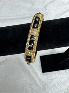 Swarovski Armreif Schwan Logo goldfarben schwarz Emaille klare Kristalle aufklappbar - Bild 1 von 12