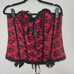 Shein Womens 2XL Corset Lace up Top Black and Red Goth Whimsigoth - Picture 1 of 5