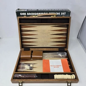 Eiche Backgammon Aufsatz Set Vintage Handarbeit Eichengehäuse Messingbeschläge - Bild 1 von 17