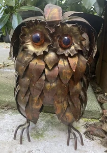 Vintage 60s Brutalist Metal Copper OWL Sculpture MCM Curtis Jere Style 11.5” - Picture 1 of 15