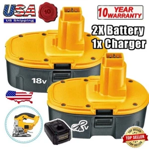 2x 18 Volt for Dewalt 18V Battery w/Charger DC9180 DC9096-2 DC9098 DC9099 DC9096 - Picture 1 of 11
