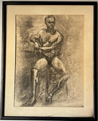 ANTIGUO MODELO HOMBRE MODERNO DIBUJO RETRATO VINTAGE GIACOMETTI INTERÉS GAY VIEJO 50 Foto 1 de 4