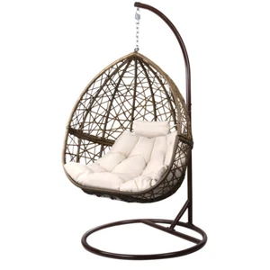 Gardeon Outdoor Egg Swing Chair Wicker Rattan Furniture Pod Stand Cushion Latte - Picture 1 of 7