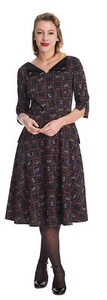 Banned »KITTY CAT FACE« Vintage 3/4 Arm Retro SWING DRESS / Kleid Rockabilly - Bild 1 von 4