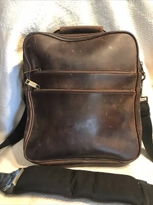 Brookstone Leather Saddlebag Crossbody Distressed Multi Pockets 12”H 11”L  4”W - Image 1 of 4