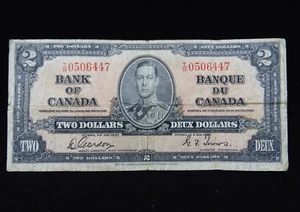 1937 $2 Dollar Bank of Canada Banknote T/B 0506447 Gordon Towers VG Gr George VI - Picture 1 of 21