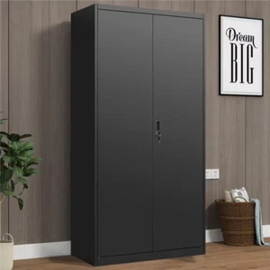 Black 70.8 In. Metal Garage Storage Cabinet with Doors and Hanging Rod Steel Fil - Picture 1 of 11