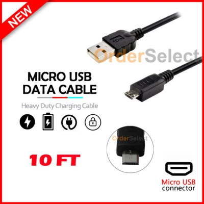 Micro USB 10FT Cable for LG Risio 2 3/Stylo 2 3/Stylo 2 3 Plus/Tribute 1 2 3 4 5 - Image 1 of 4