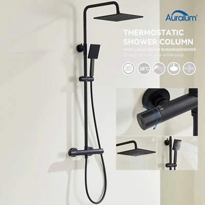 Regendusche Schwarz mit Thermostat Duscharmatur Handbrause Duschsystem Duschset  - Bild 1 von 4