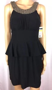 NEW CACHET Formal  Black Peplum Dress Beaded Accents Halter Collar Size M - Picture 1 of 11