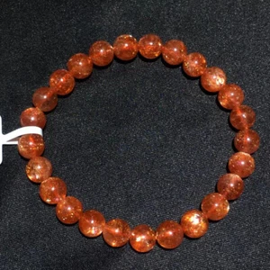 7mm Natural Golden Strawberry Sunstone Quartz Crystal Stretch Beads Bracelet - Picture 1 of 8