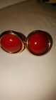 Vintage Red Goldtone Napier Earrings Round Screw On Not Pierced 