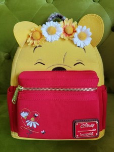 loungefly disney winnie the pooh floral crown flocked mini backpack