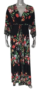 New York Company Maxi Dress X-Large Tropical Floral Belted Resort Hawaiian Open - Picture 1 of 20