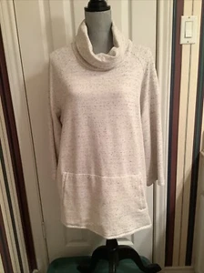 Eileen Fisher Organic Cotton Blend Tunic Sweater Turtleneck Oatmeal Fleck XL - Picture 1 of 6